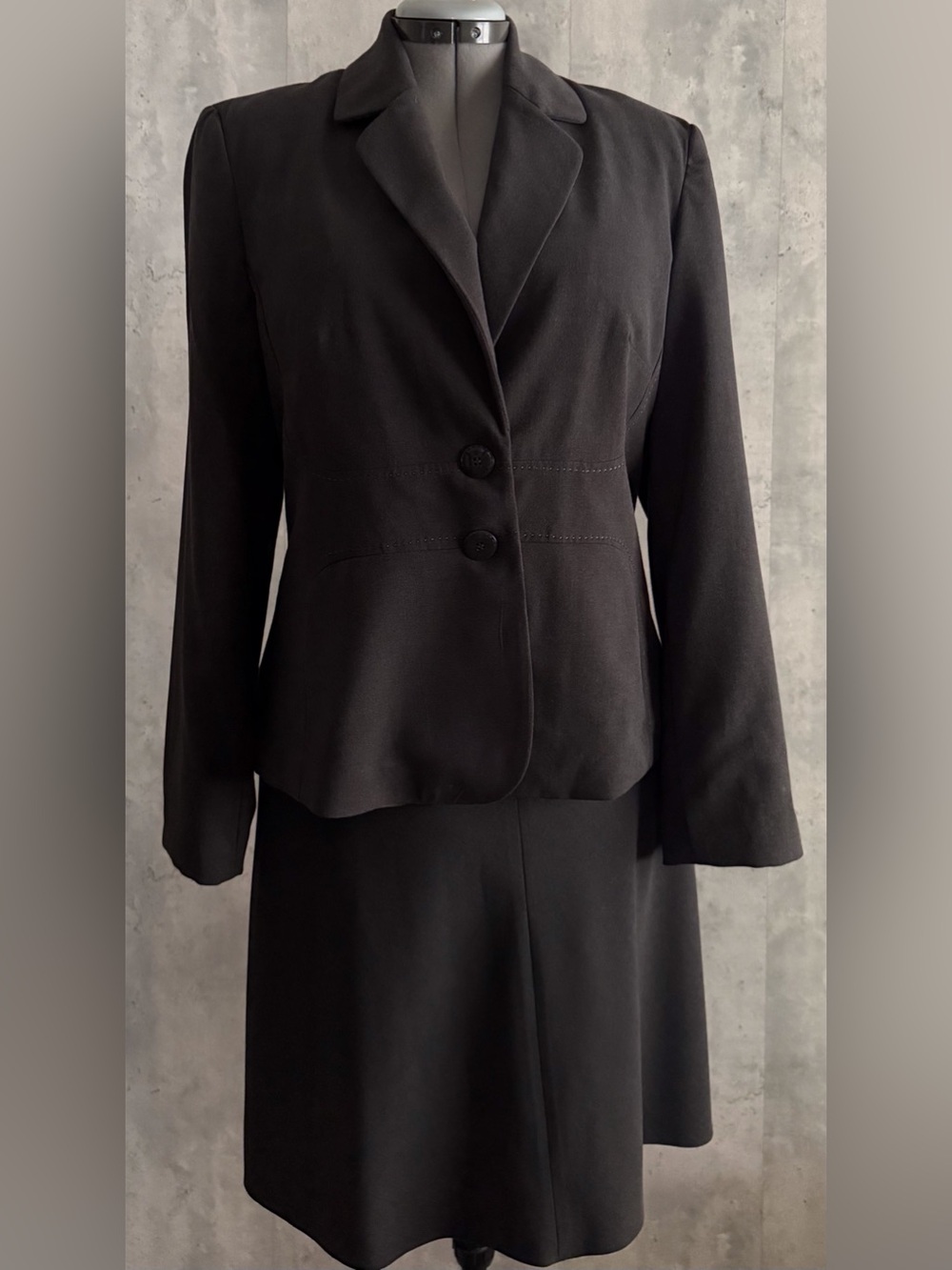 VTG Maranda Gordon Studio 2pc Charcoal Professional Jacket A-Skirt Suit Sz16